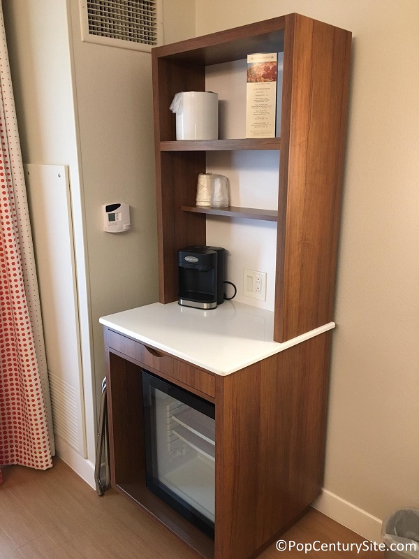 New coffee pot and refrigerator in updated rooms