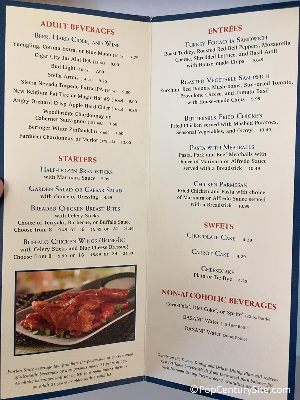 In-room delivery menu - more than just pizza!
